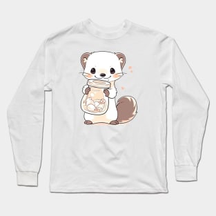 Cute ferret holding a jar of candies Long Sleeve T-Shirt